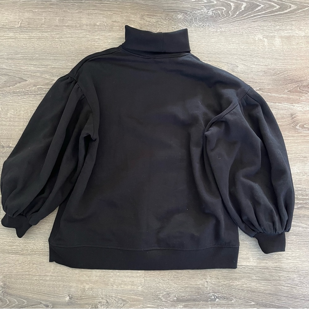 Zara women’s black turtleneck sweatshirt puff balloon sleeve medium - Picture 2 of 3